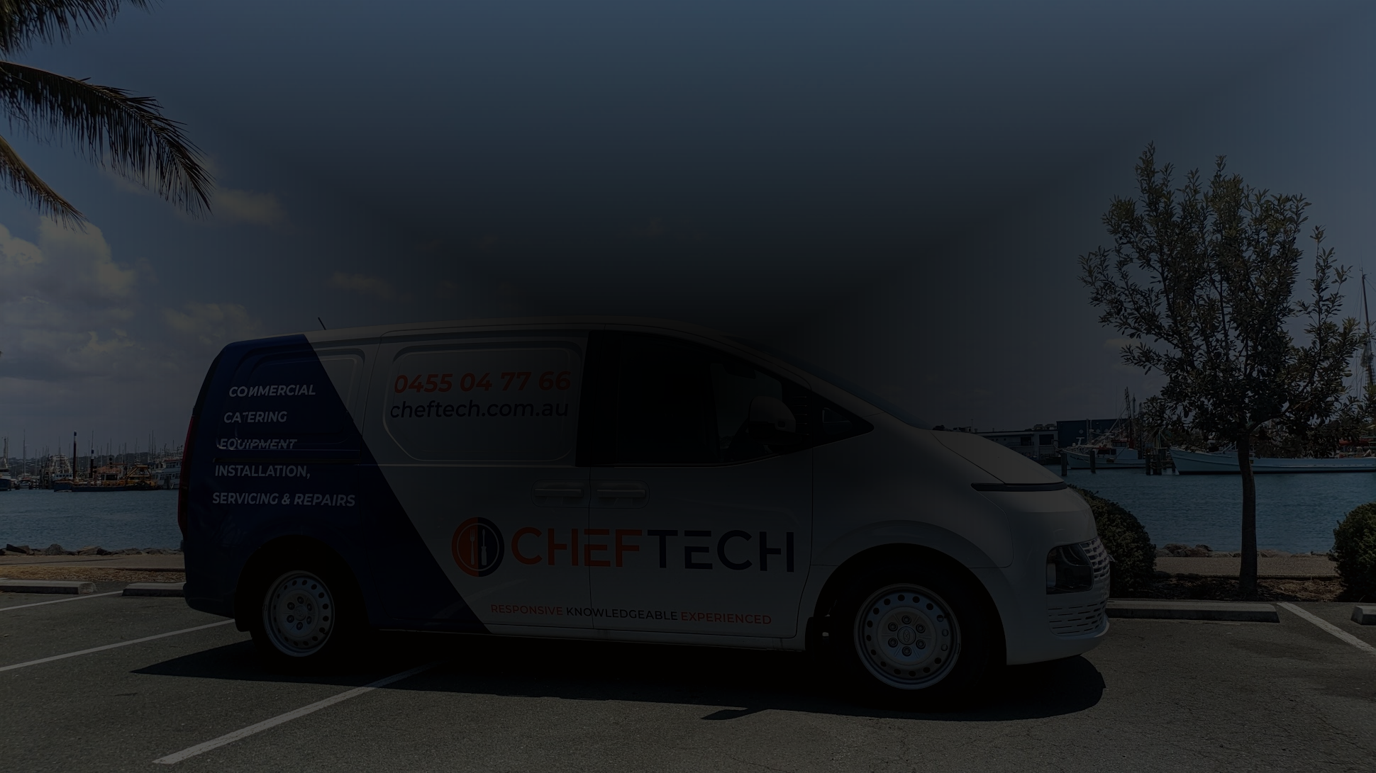 CHEFTECH branded service van on the Sunshine Coast harbour